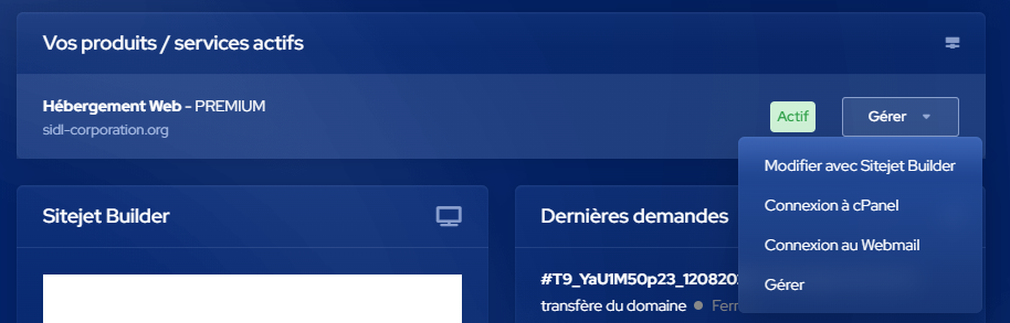 Page de connexion espace client