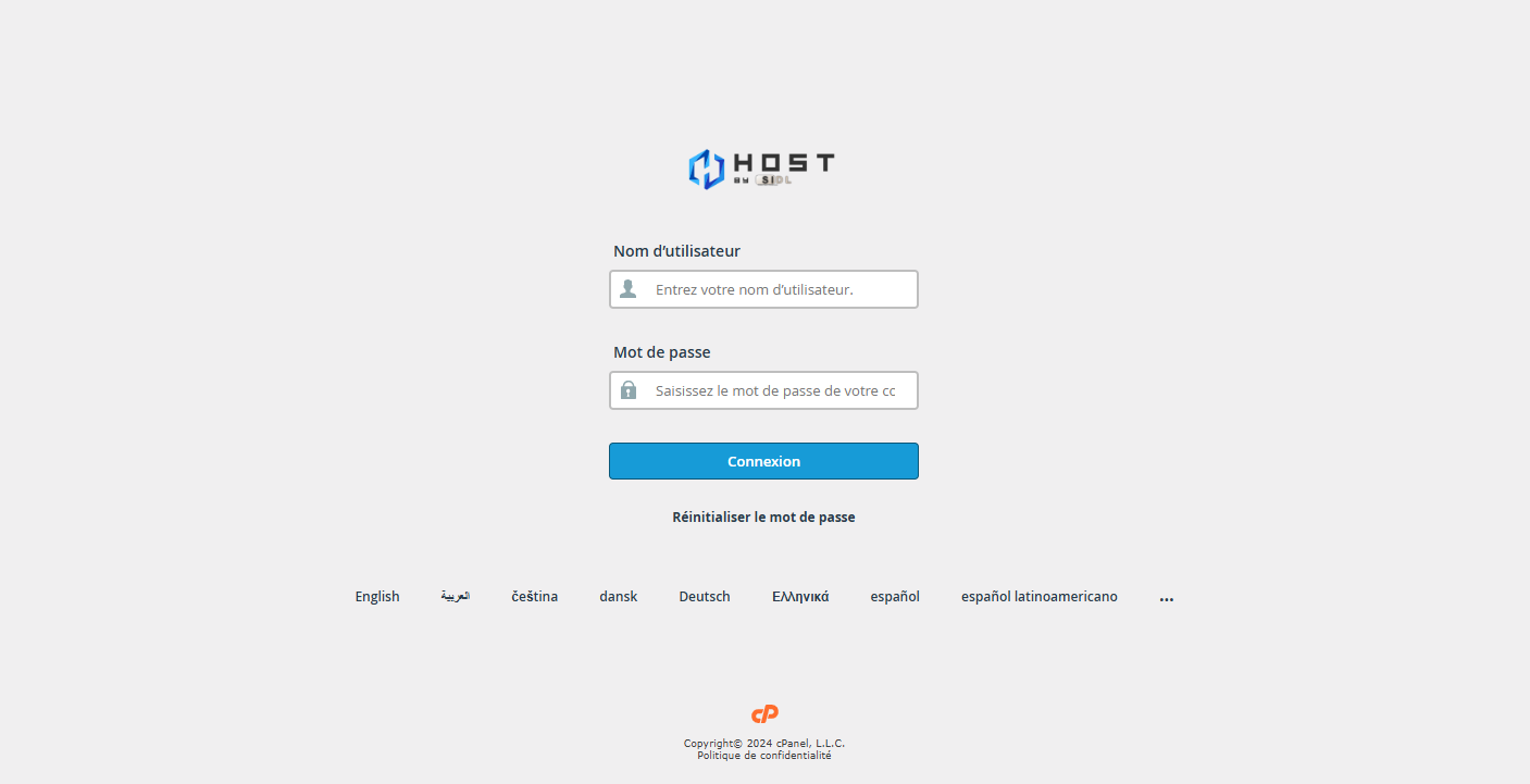 Page de connexion cPanel